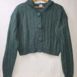 Vintage Paul Et Duffier Mohair Blend Hooded Cardigan Sweater‎ Women's Size Large